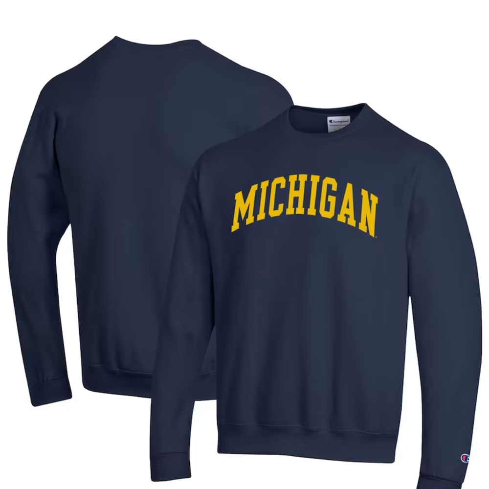 Champion Men's Navy University of Michigan Crewneck with Yellow Michigan Logo